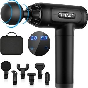TYIAUS Percussion Massager Gun Deep Tissue 30 Adjustable Speeds + 6 Heads
